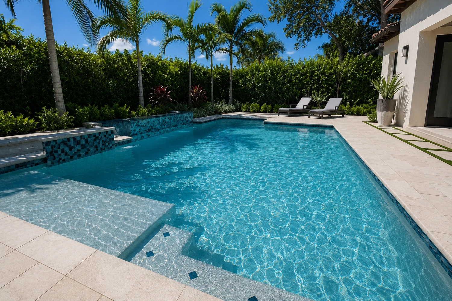 Clean, bright pool water in a premium backyard setting